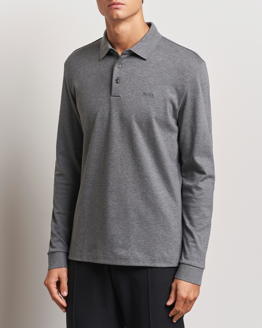 Herren | Pullover | BOSS BLACK | Pado Mercerized Long Sleeve Polo Medium Grey