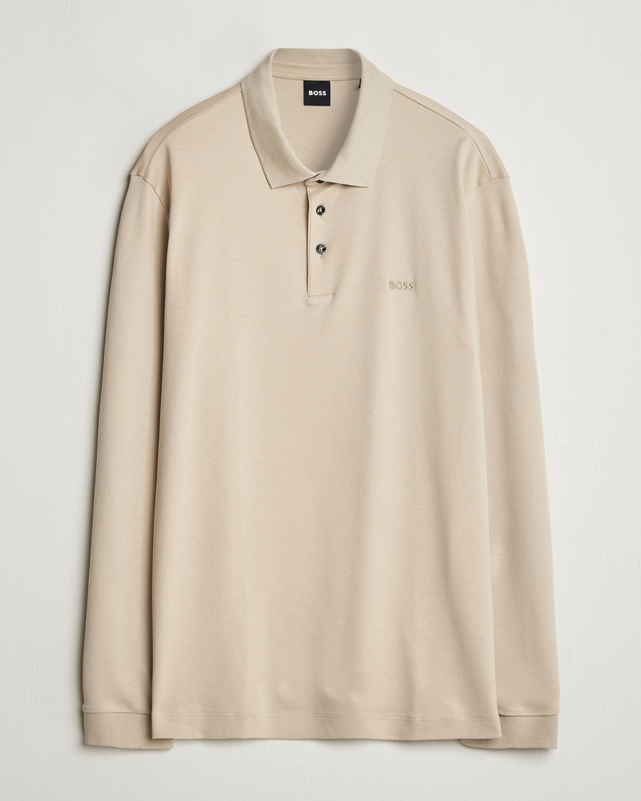 Herren | Pullover | BOSS BLACK | Pado Mercerized Long Sleeve Polo Light Beige