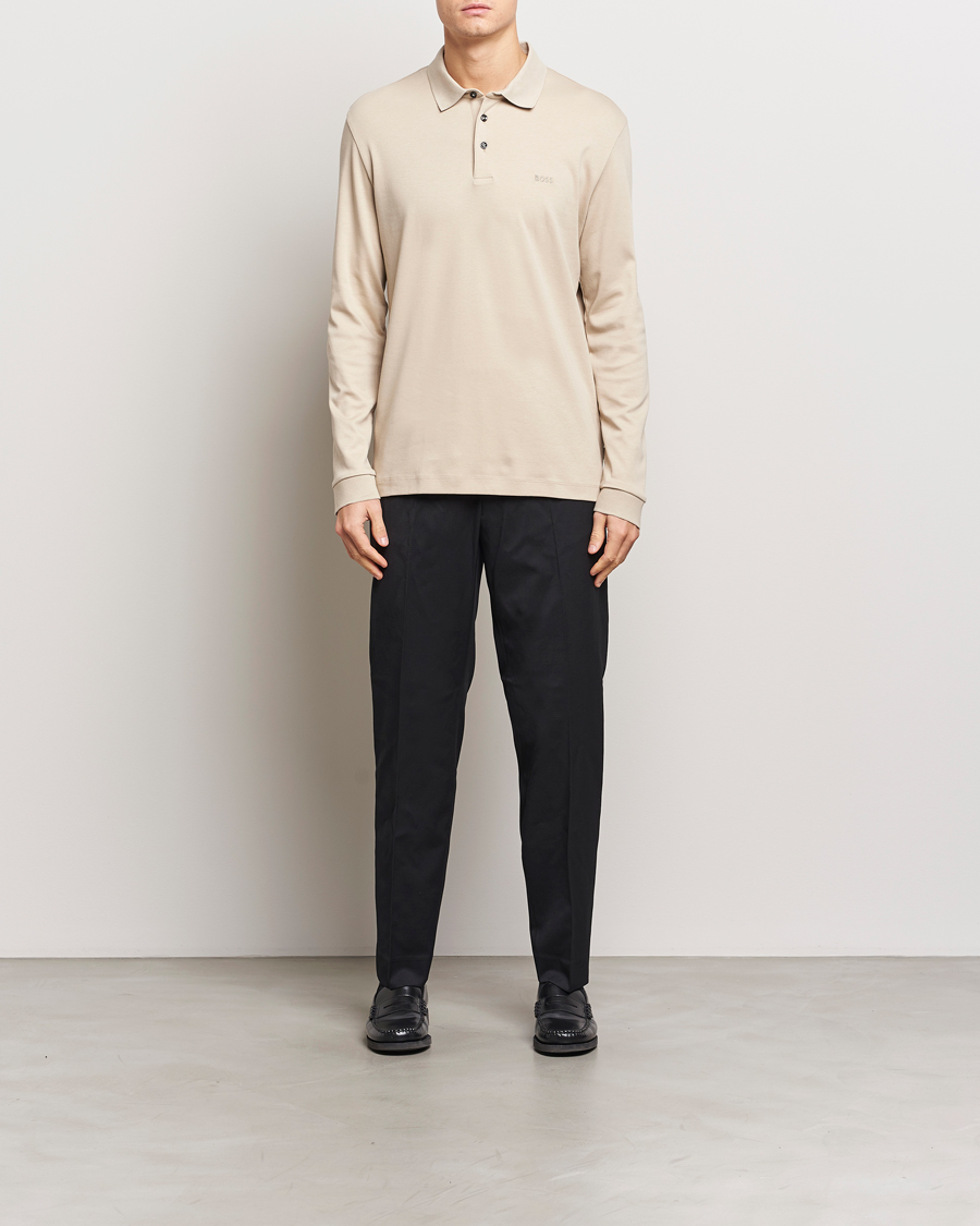 Herren | Pullover | BOSS BLACK | Pado Mercerized Long Sleeve Polo Light Beige