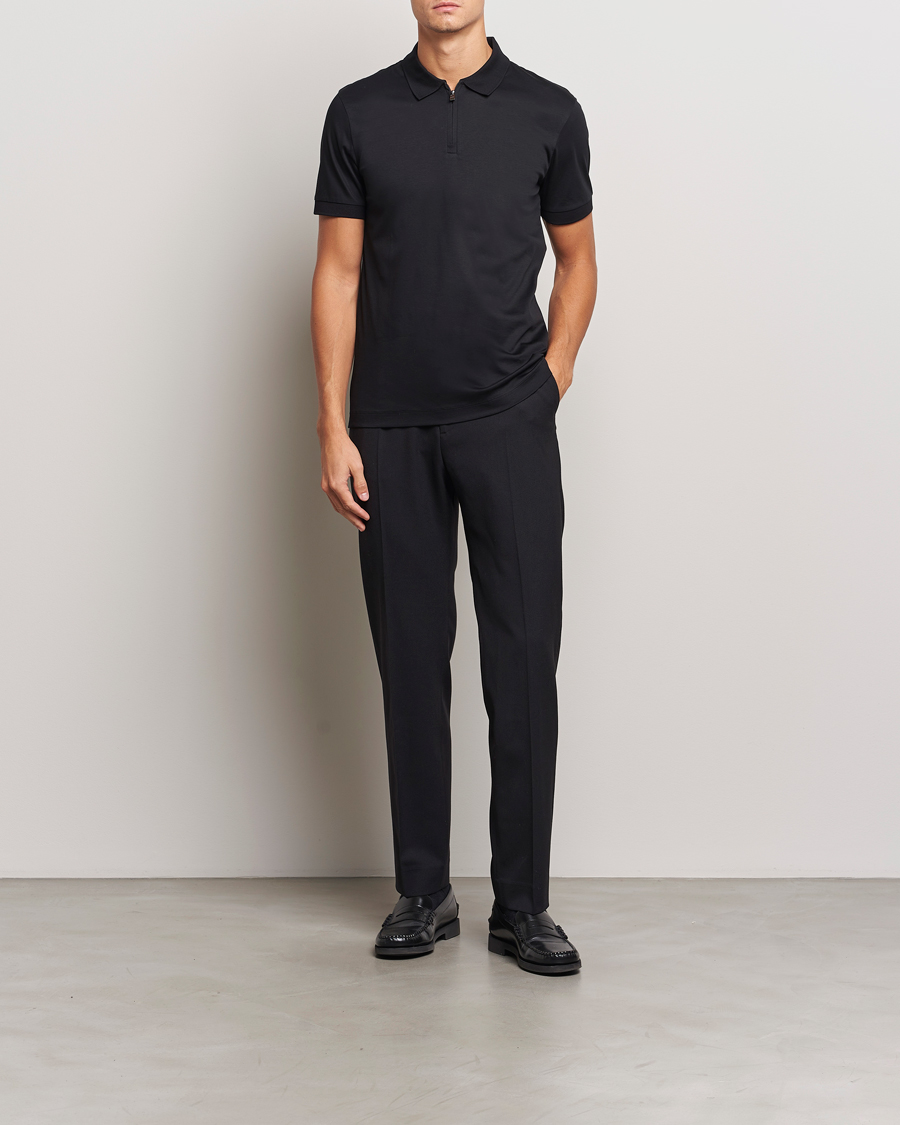 Herren | Poloshirts | BOSS BLACK | Paras Mercerized Half Zip Polo Black