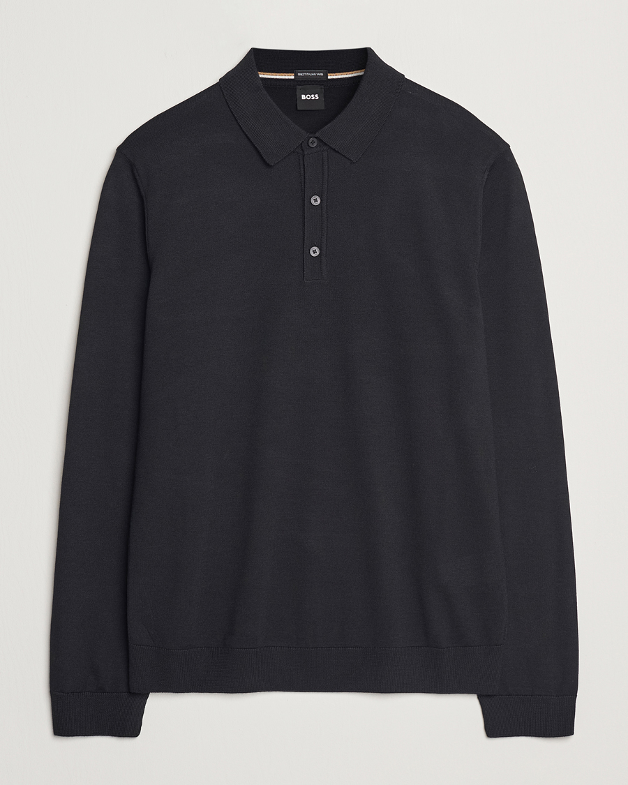 Herren | Pullover | BOSS BLACK | Lancione Merino Knitted Polo Black