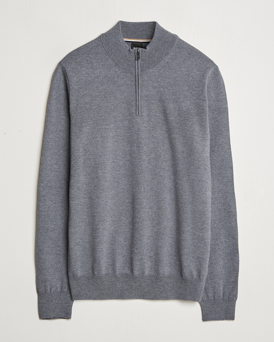 Herren | Pullover | BOSS BLACK | Ebenji Merino Knitted Half Zip Medium Grey