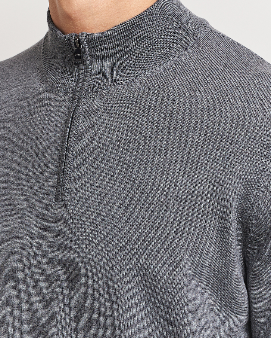 Herren | Pullover | BOSS BLACK | Ebenji Merino Knitted Half Zip Medium Grey