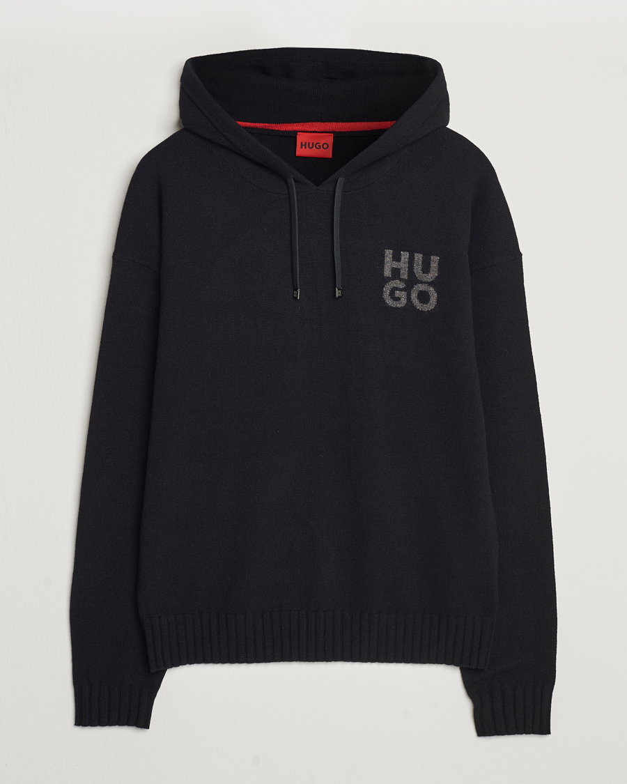 Herren | Pullover | HUGO | San Henry Wool Knitted Hoodie Black