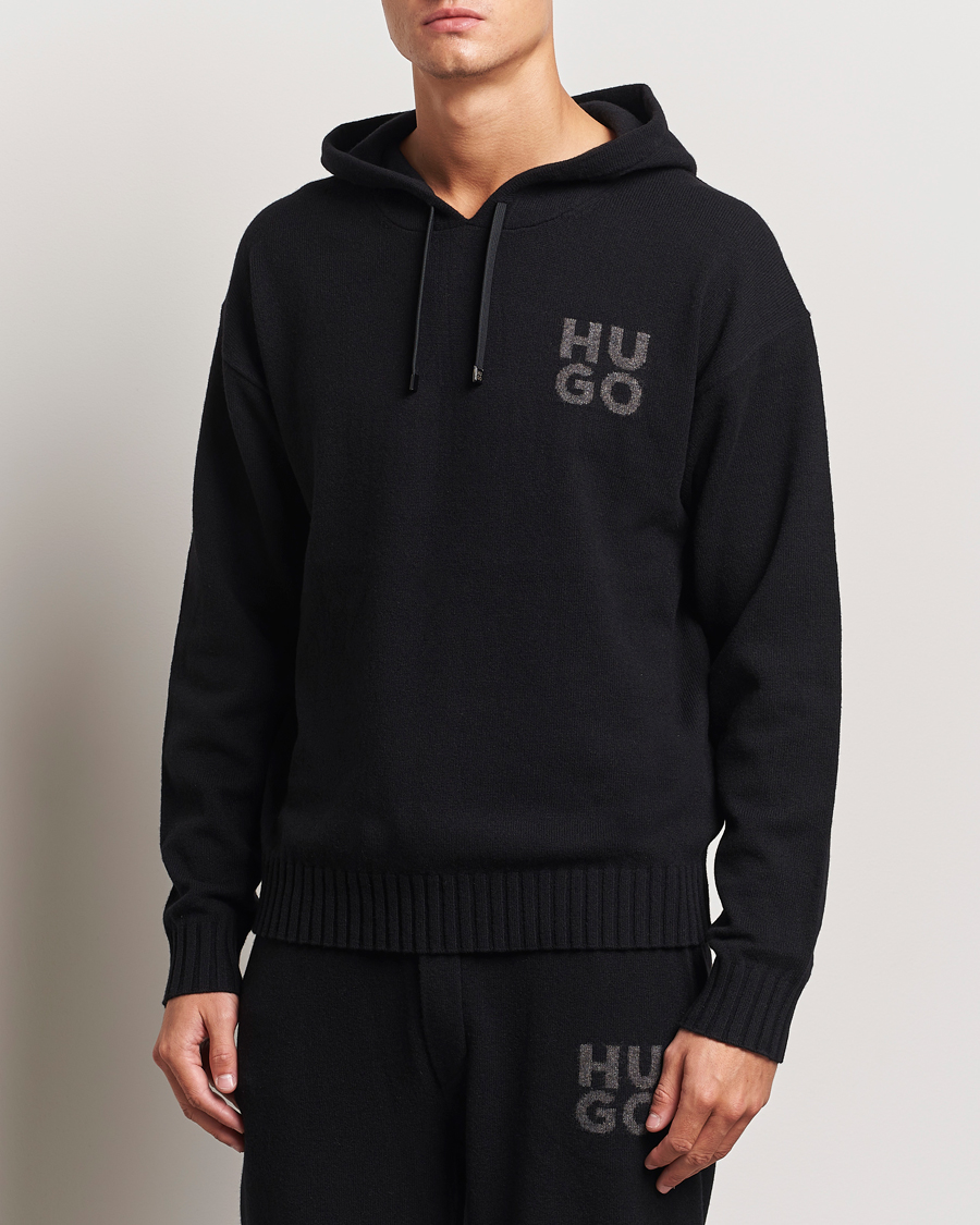 Herren | Pullover | HUGO | San Henry Wool Knitted Hoodie Black