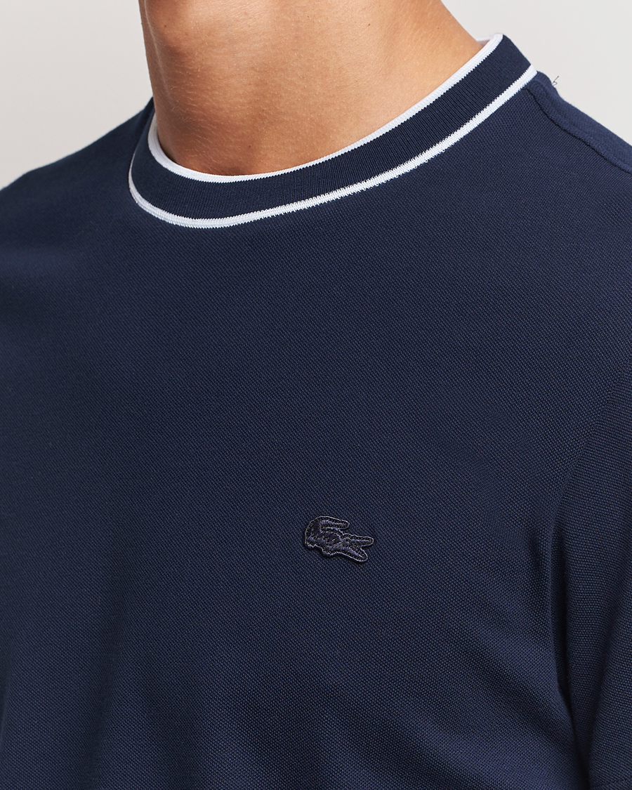 Herren | T-Shirts | Lacoste | Contrast Rib Piqué T-Shirt Navy Blue