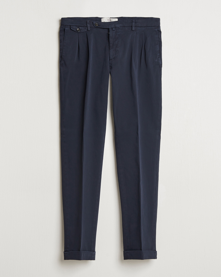 Herren | Hosen | Briglia 1949 | Easy Fit Pleated Cotton Stretch Chino Navy