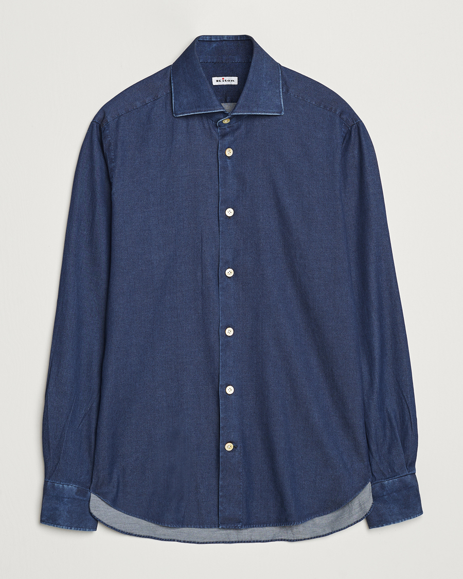 Herren | Hemden | Kiton | Stretch Denim Cut Away Shirt Blue Indigo