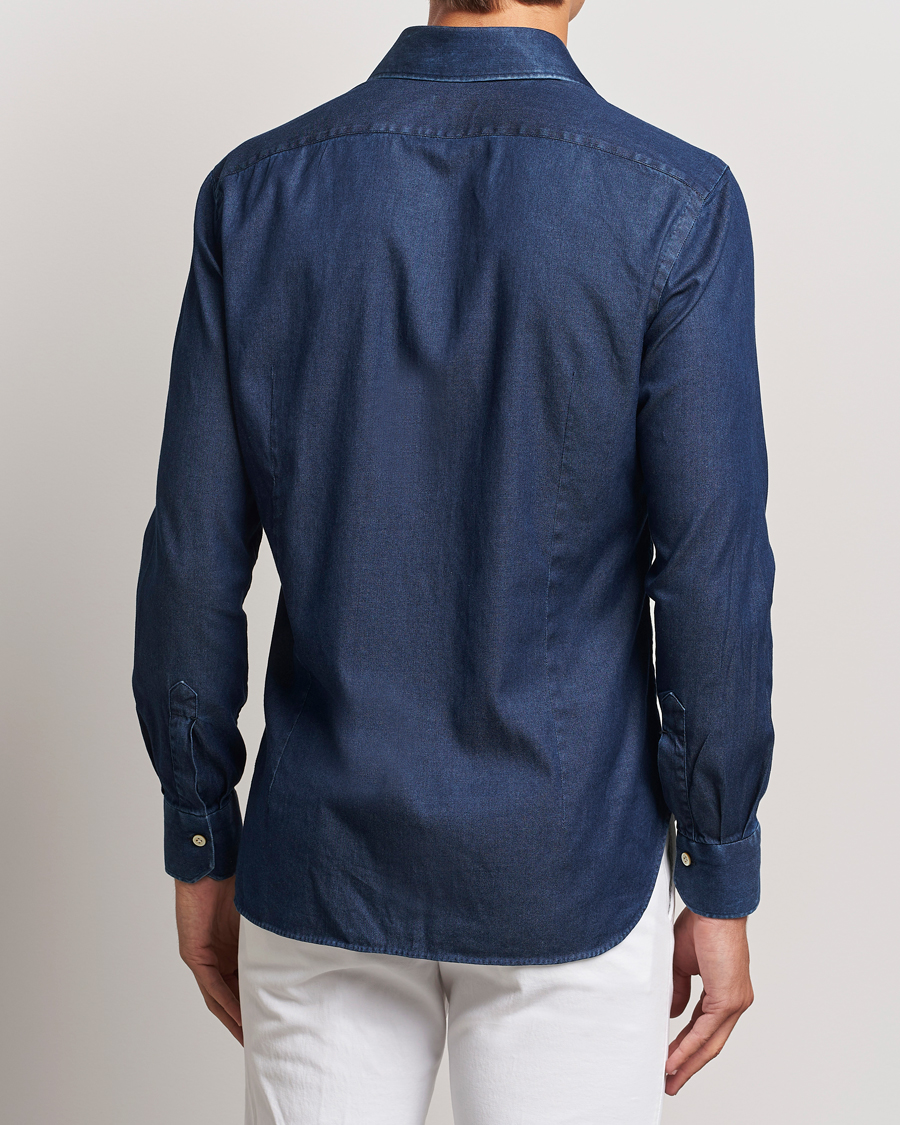 Herren | Hemden | Kiton | Stretch Denim Cut Away Shirt Blue Indigo