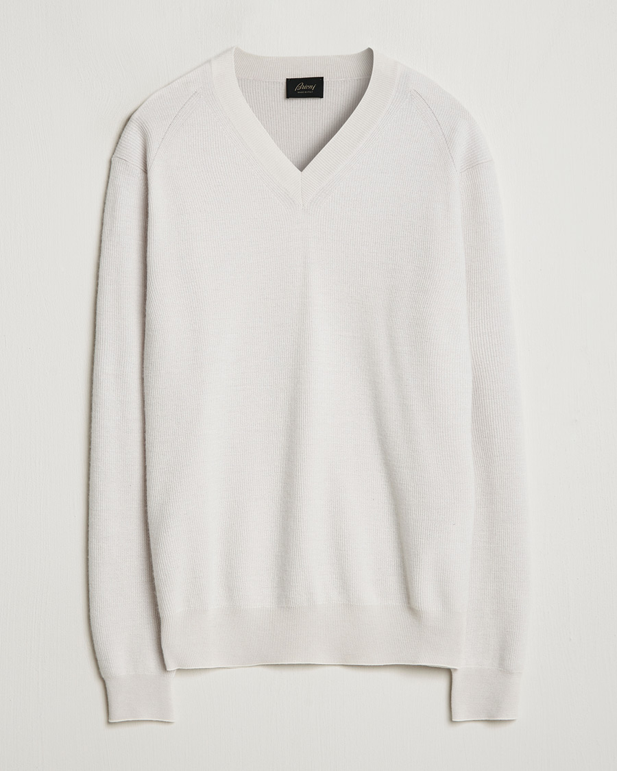 Herren | Pullover | Brioni | Rib Cashmere V-Neck Sweater Light Grey