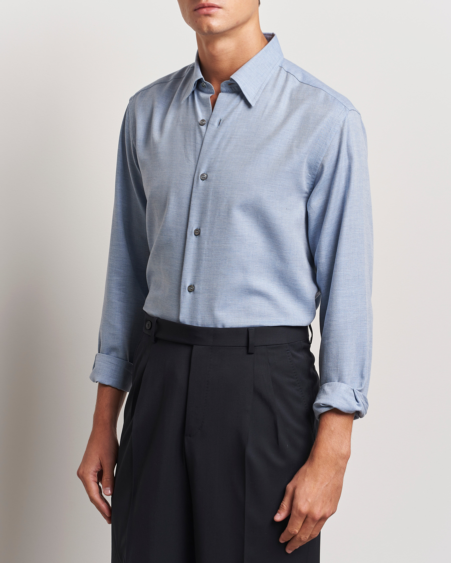 Herren | Hemden | Brioni | Cotton/Cashmere Flannel Shirt Light Blue