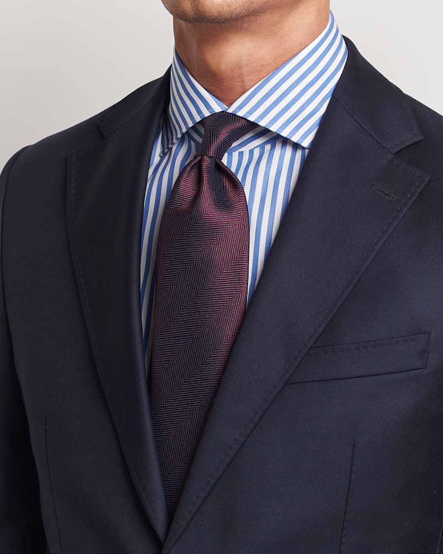 Herren | Brioni Herringbone Silk Tie Burgundy | Brioni | Herringbone Silk Tie Burgundy