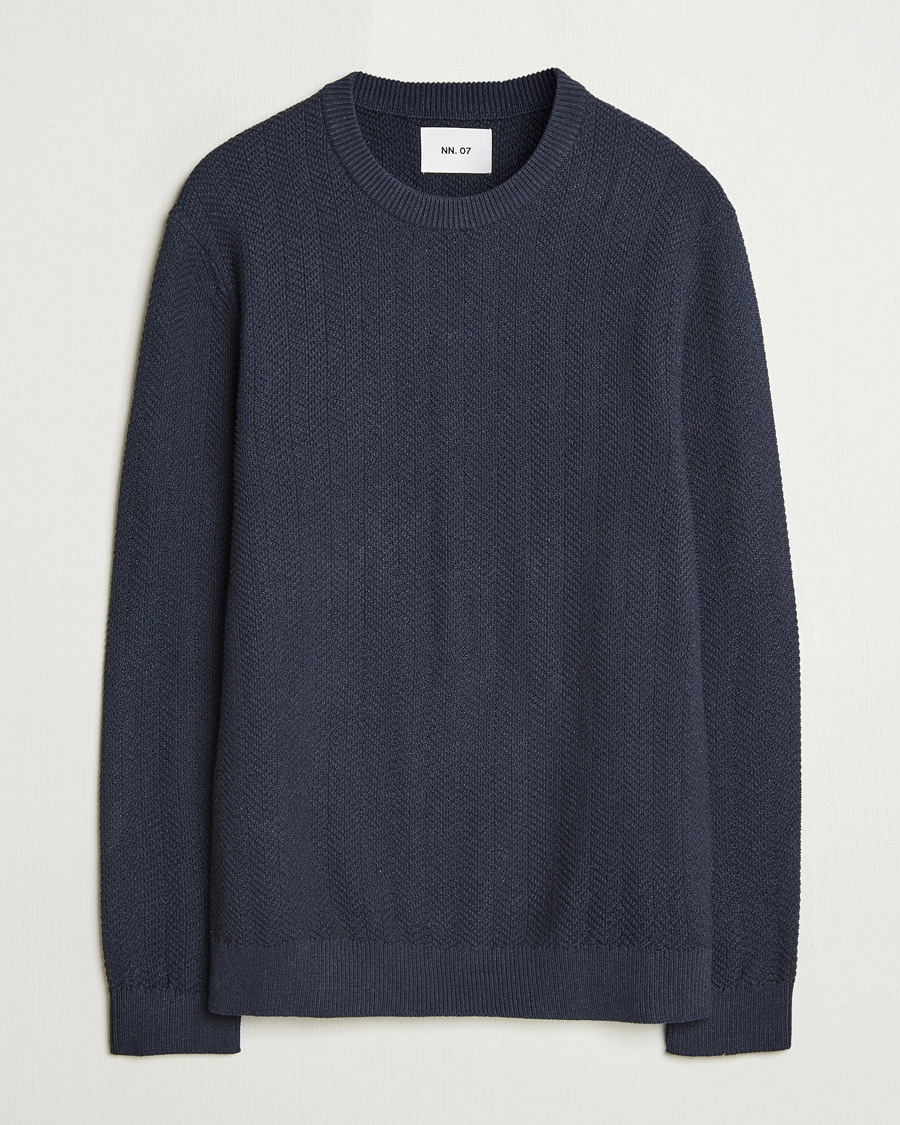 Herren | Pullover | NN07 | Pete Cotton Knitted Crew Neck Navy Melange