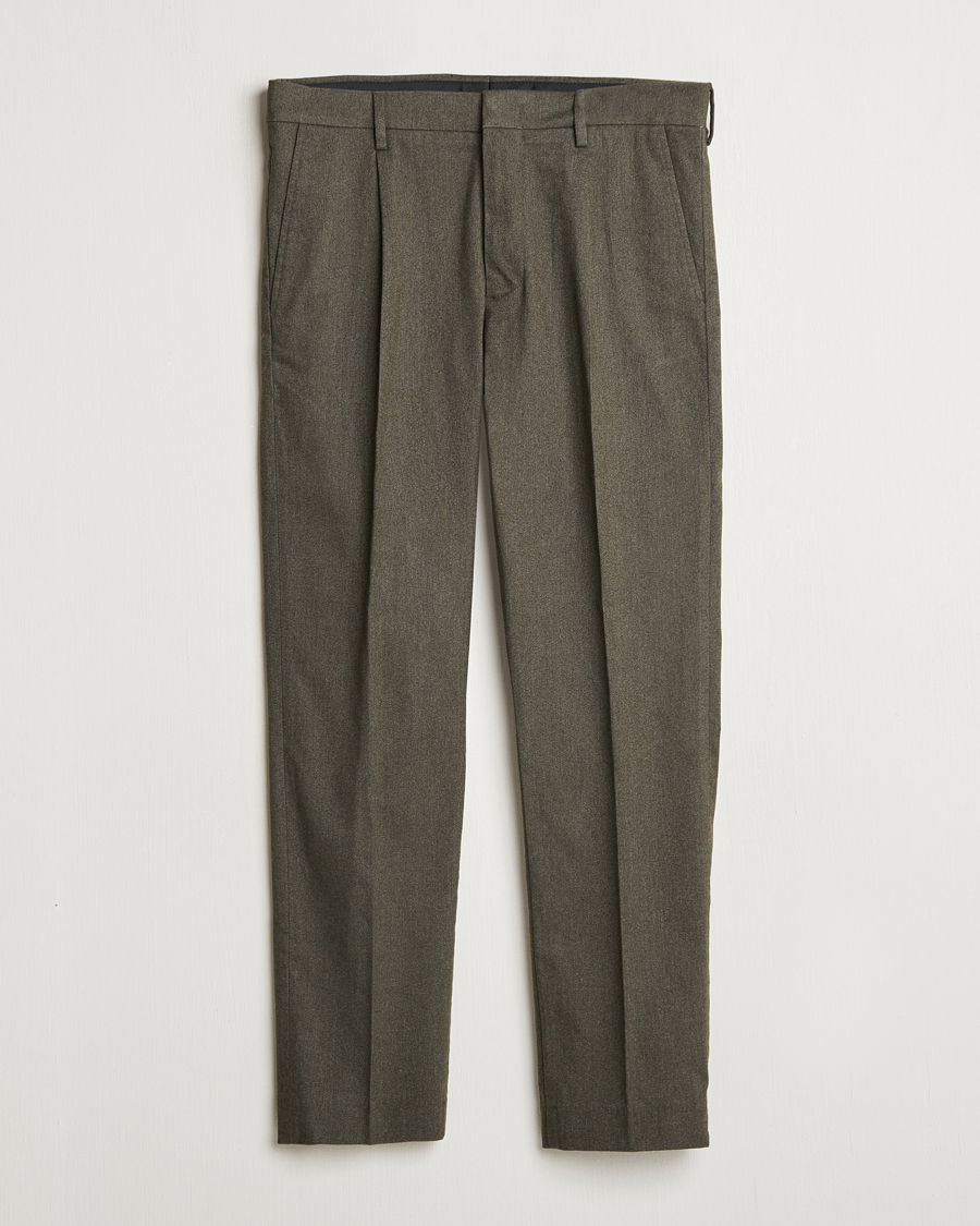 Herren | Hosen | NN07 | Bill Pleated Brushed Cotton Trousers Dark Army