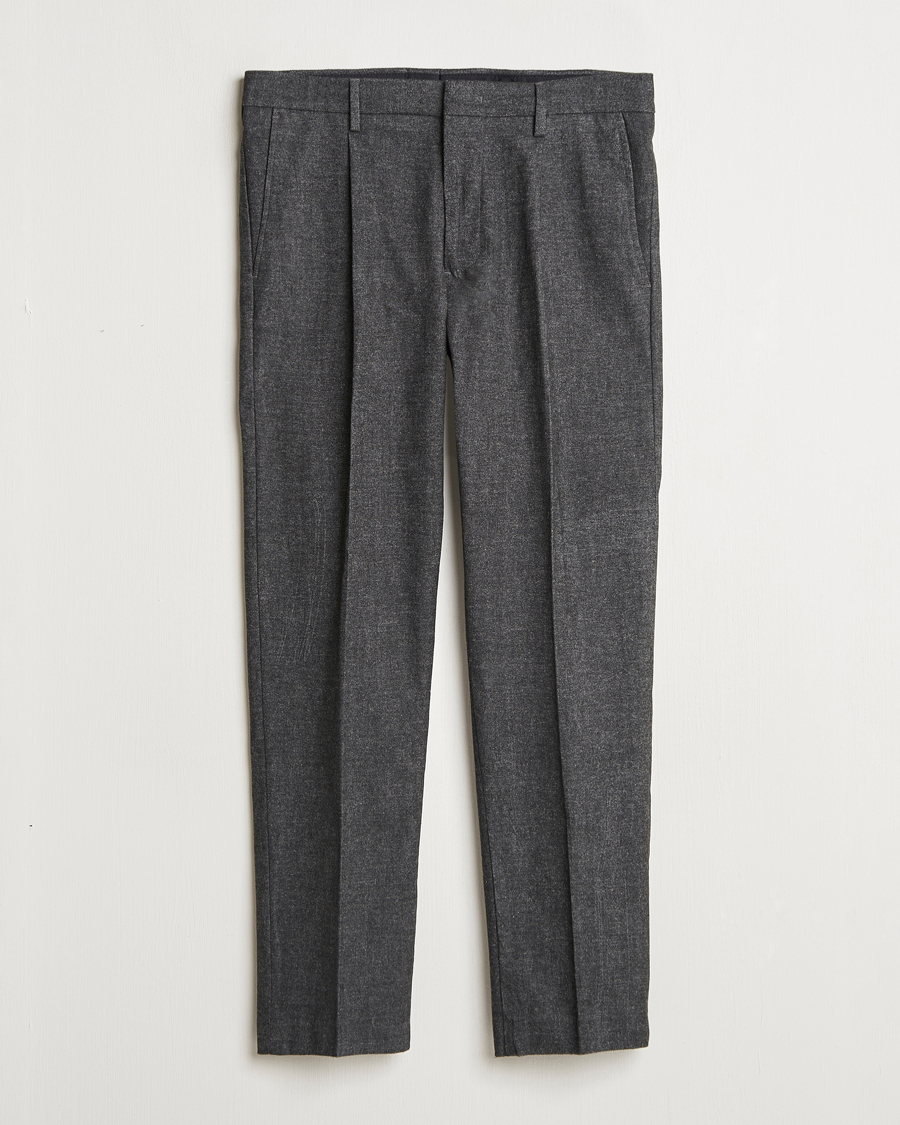 Herren | Hosen | NN07 | Bill Pleated Brushed Cotton Trousers Black Melange
