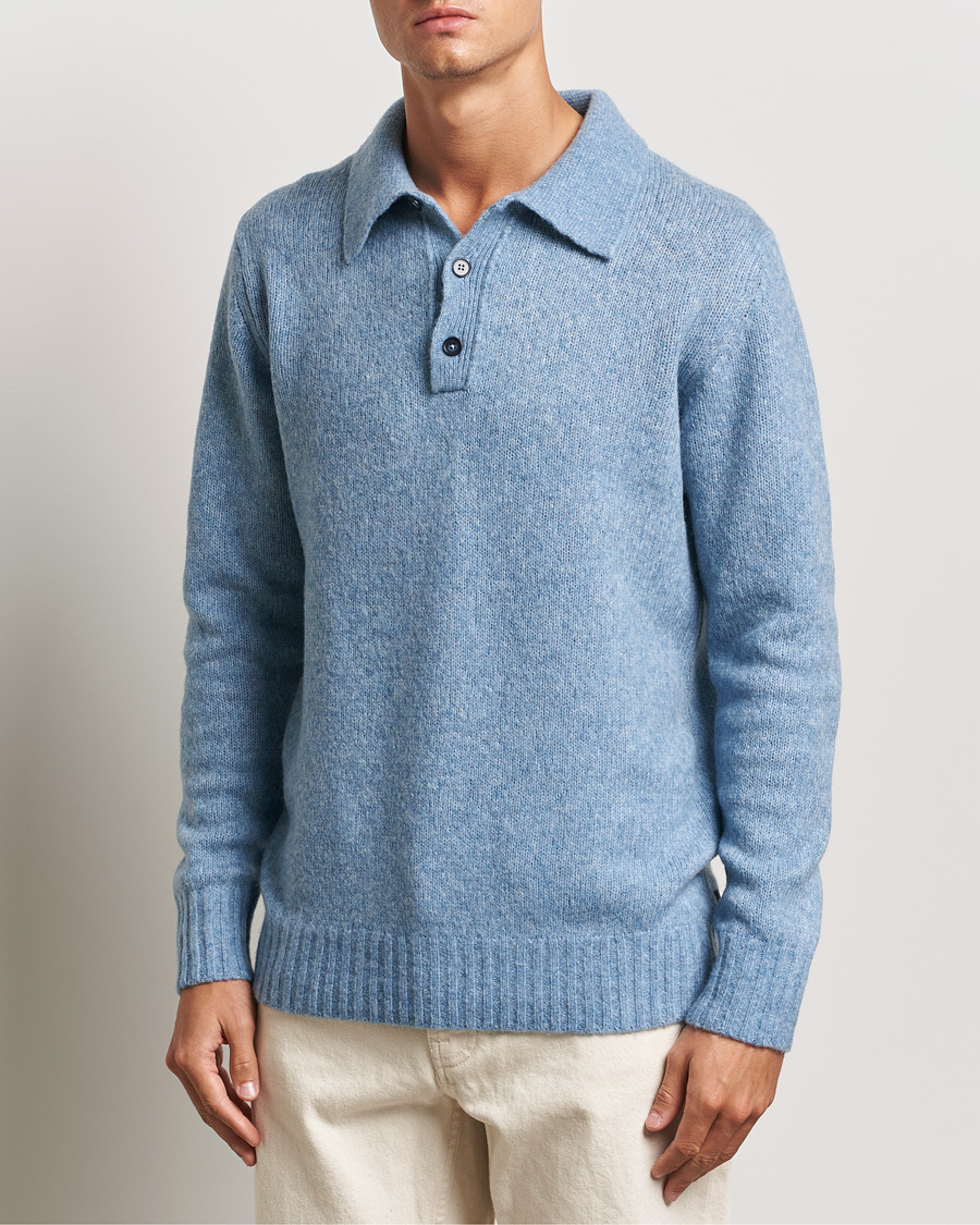 Herren | Pullover | NN07 | Lee Brushed Wool Polo Tink Blue
