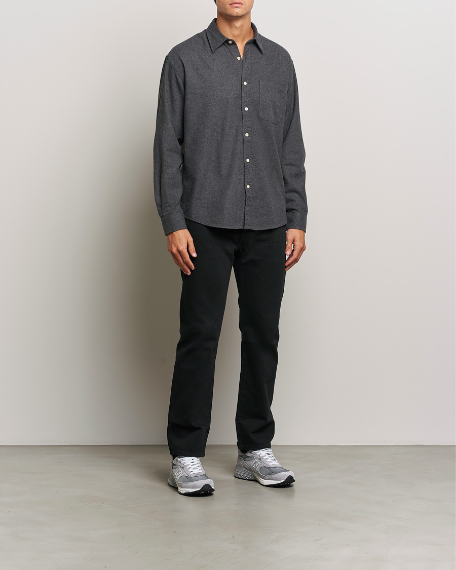 Herren | Hemden | NN07 | Deon Flannel Shirt Dark Grey Melange