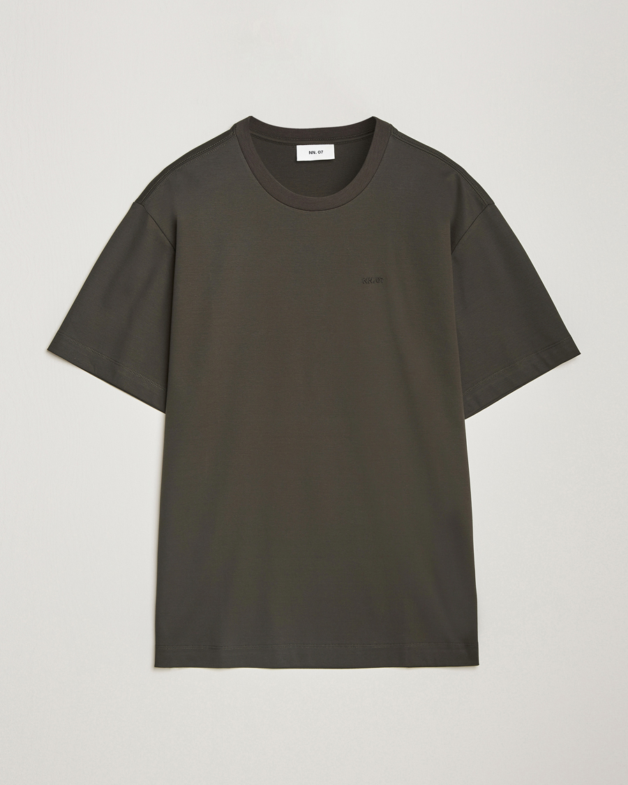 Herren | T-Shirts | NN07 | Nat Logo Mercerized Crew Neck T-Shirt Dark Army