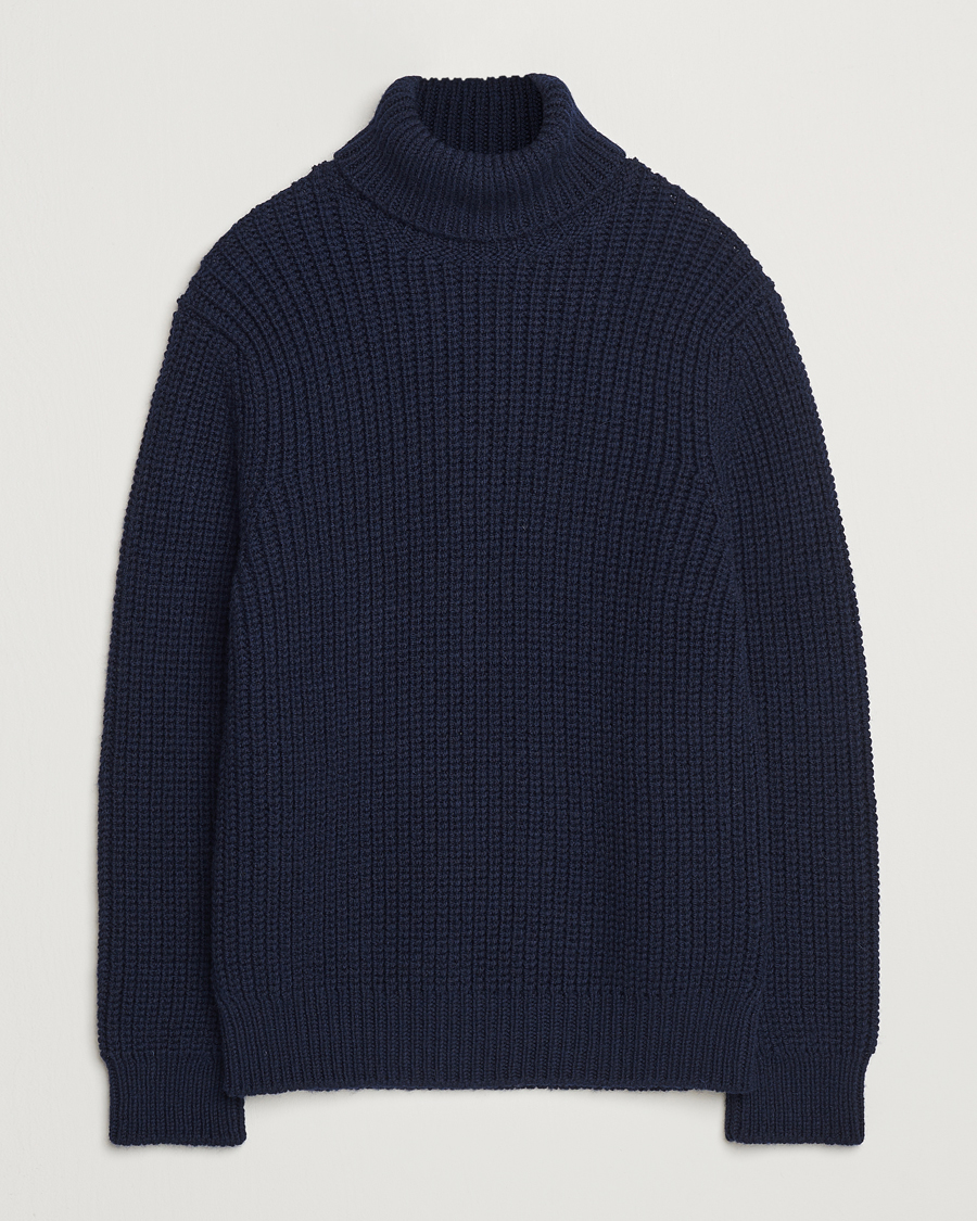 Herren | Pullover | Nudie Jeans | August Chunky Wool Knitted Rollneck Navy