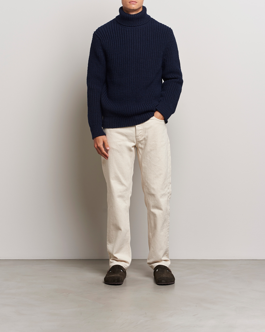 Herren | Pullover | Nudie Jeans | August Chunky Wool Knitted Rollneck Navy