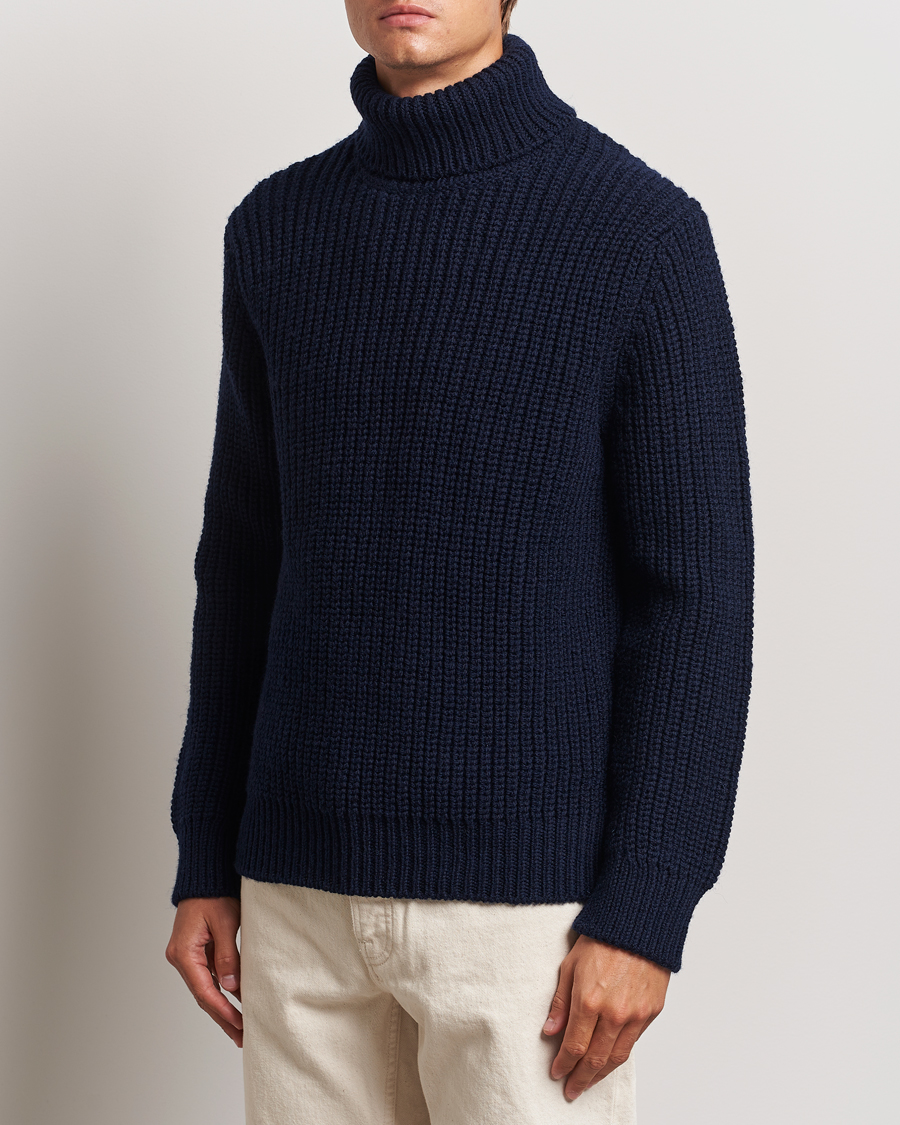 Herren | Pullover | Nudie Jeans | August Chunky Wool Knitted Rollneck Navy