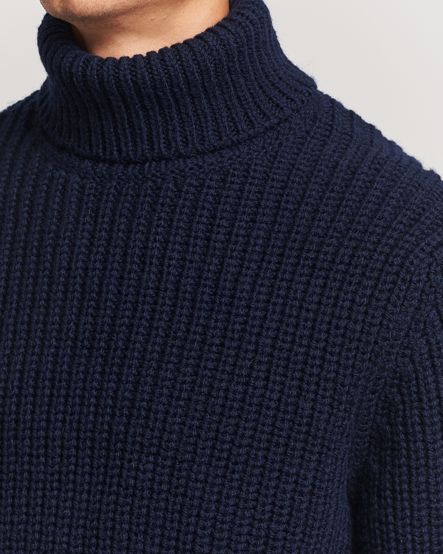 Herren | Pullover | Nudie Jeans | August Chunky Wool Knitted Rollneck Navy