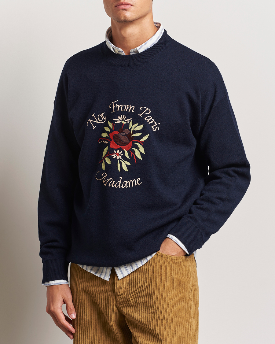 Herren | Pullover | Drôle de Monsieur | Flower Slogan Pullover Dark Navy