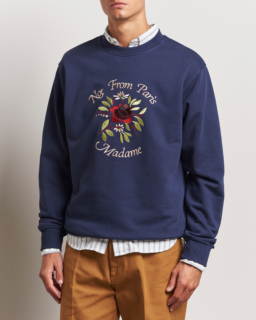 Herren | Pullover | Drôle de Monsieur | Flower Slogan Sweatshirt Dark Navy