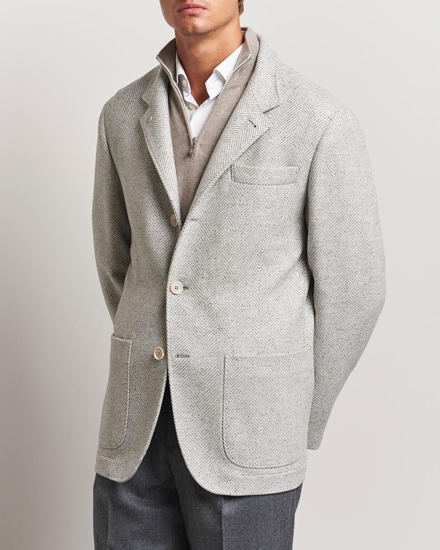 Herren | Jacken | Brunello Cucinelli | Cashmere Herringbone City Jacket Pearl Grey