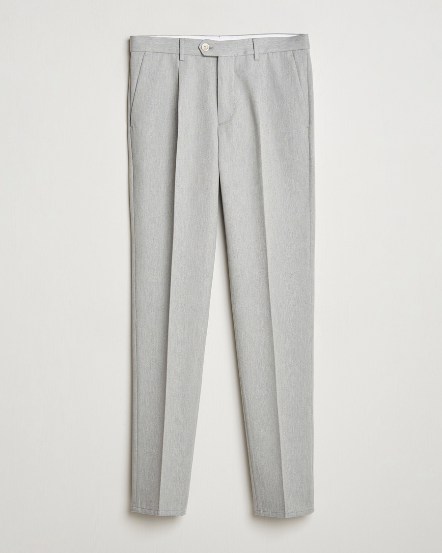 Herren | Hosen | Brunello Cucinelli | Slim Fit Pleated Wool Trousers Light Grey