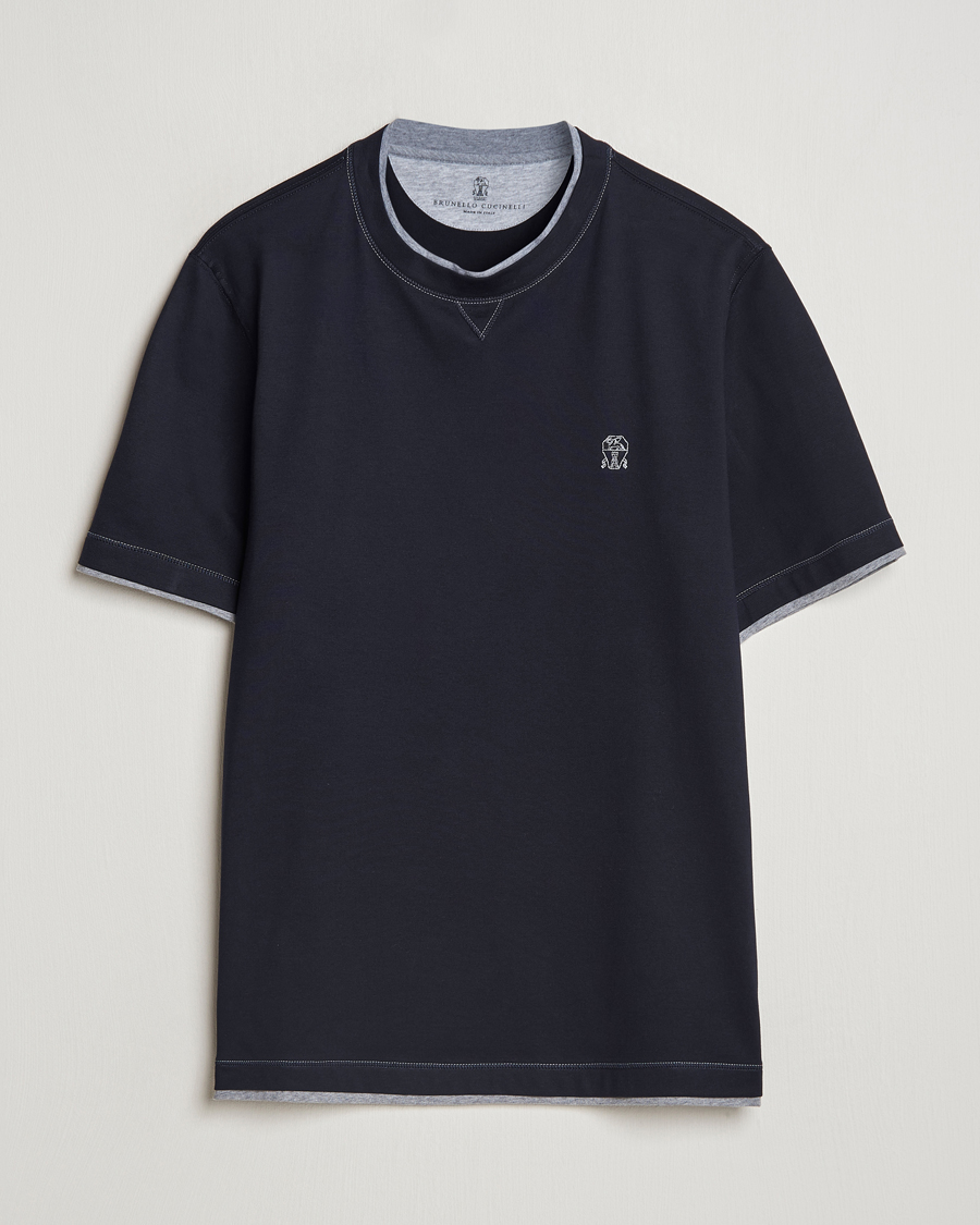 Herren | T-Shirts | Brunello Cucinelli | Short Sleeve Logo T-Shirt Navy