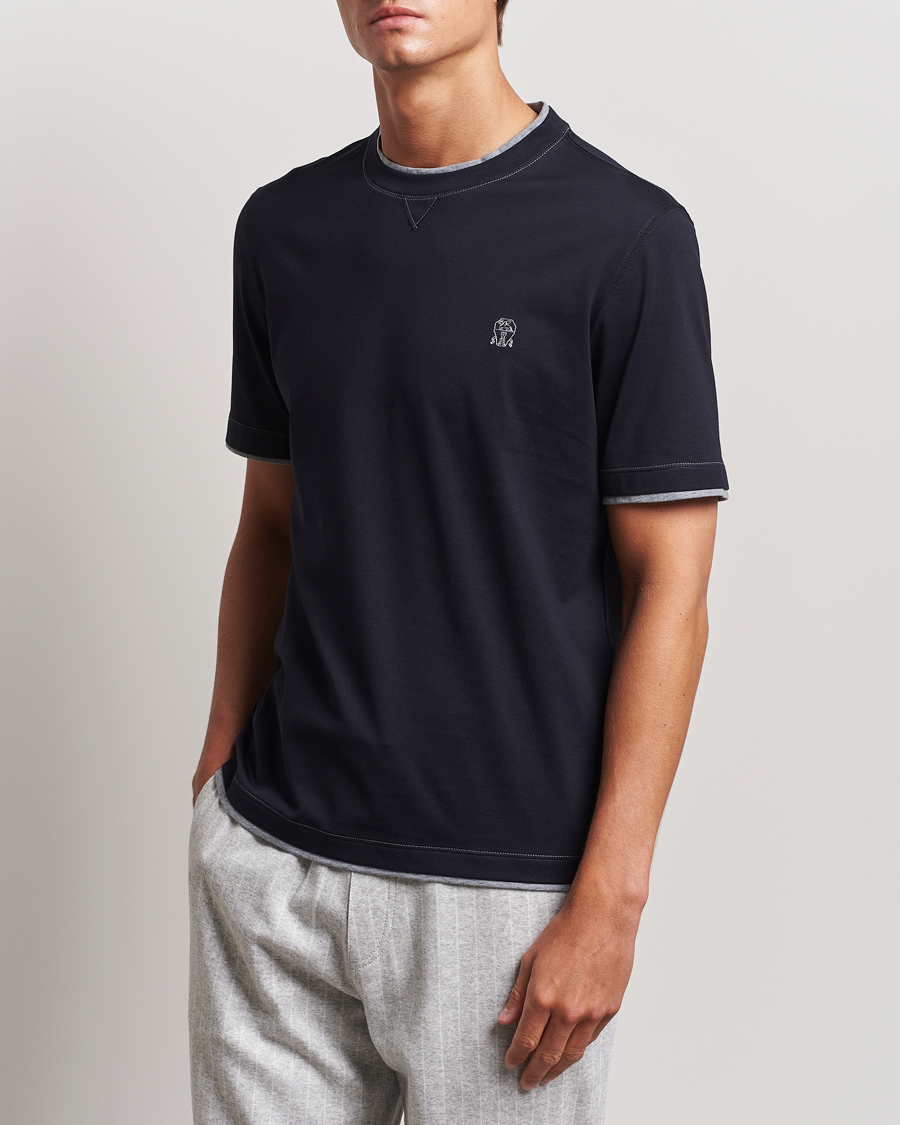Herren | T-Shirts | Brunello Cucinelli | Short Sleeve Logo T-Shirt Navy