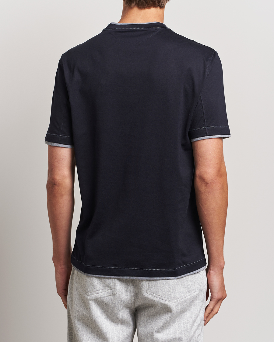 Herren | T-Shirts | Brunello Cucinelli | Short Sleeve Logo T-Shirt Navy