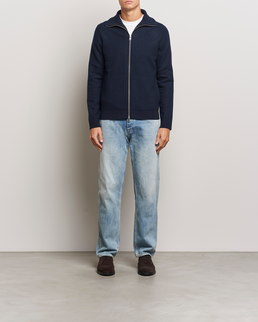 Herren | Pullover | Morris | York Knitted Zip Jacket Navy