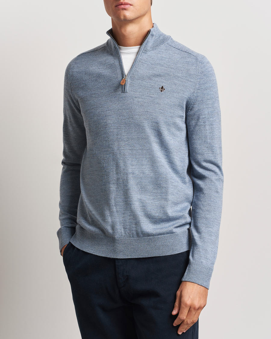 Herren | Pullover | Morris | John Merino Half Zip Light Blue