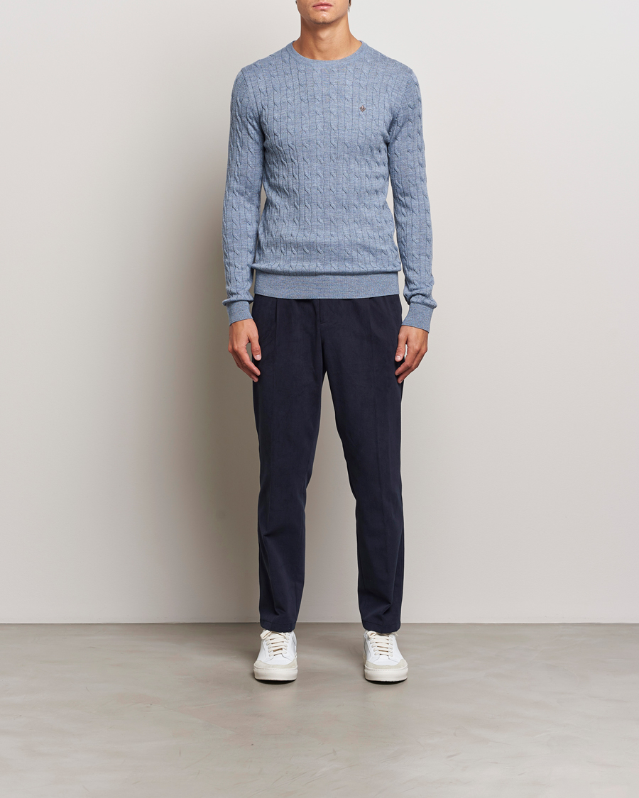 Herren | Pullover | Morris | Merino Cable O-Neck Light Blue
