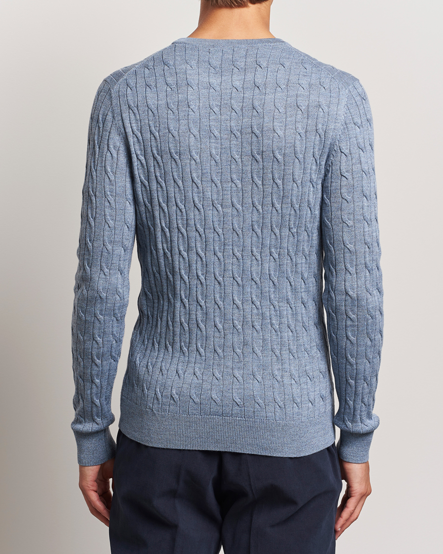 Herren | Pullover | Morris | Merino Cable O-Neck Light Blue