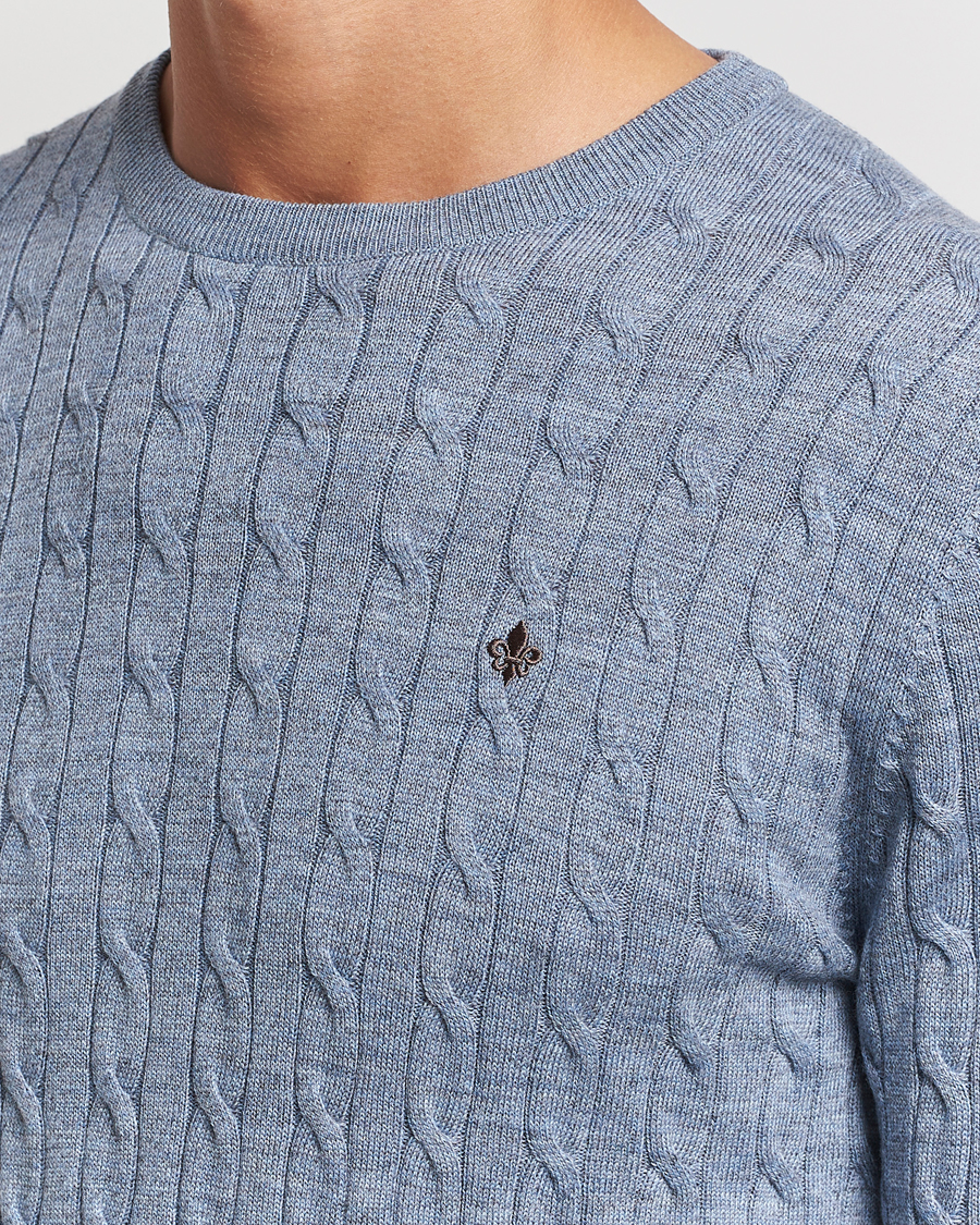 Herren | Pullover | Morris | Merino Cable O-Neck Light Blue