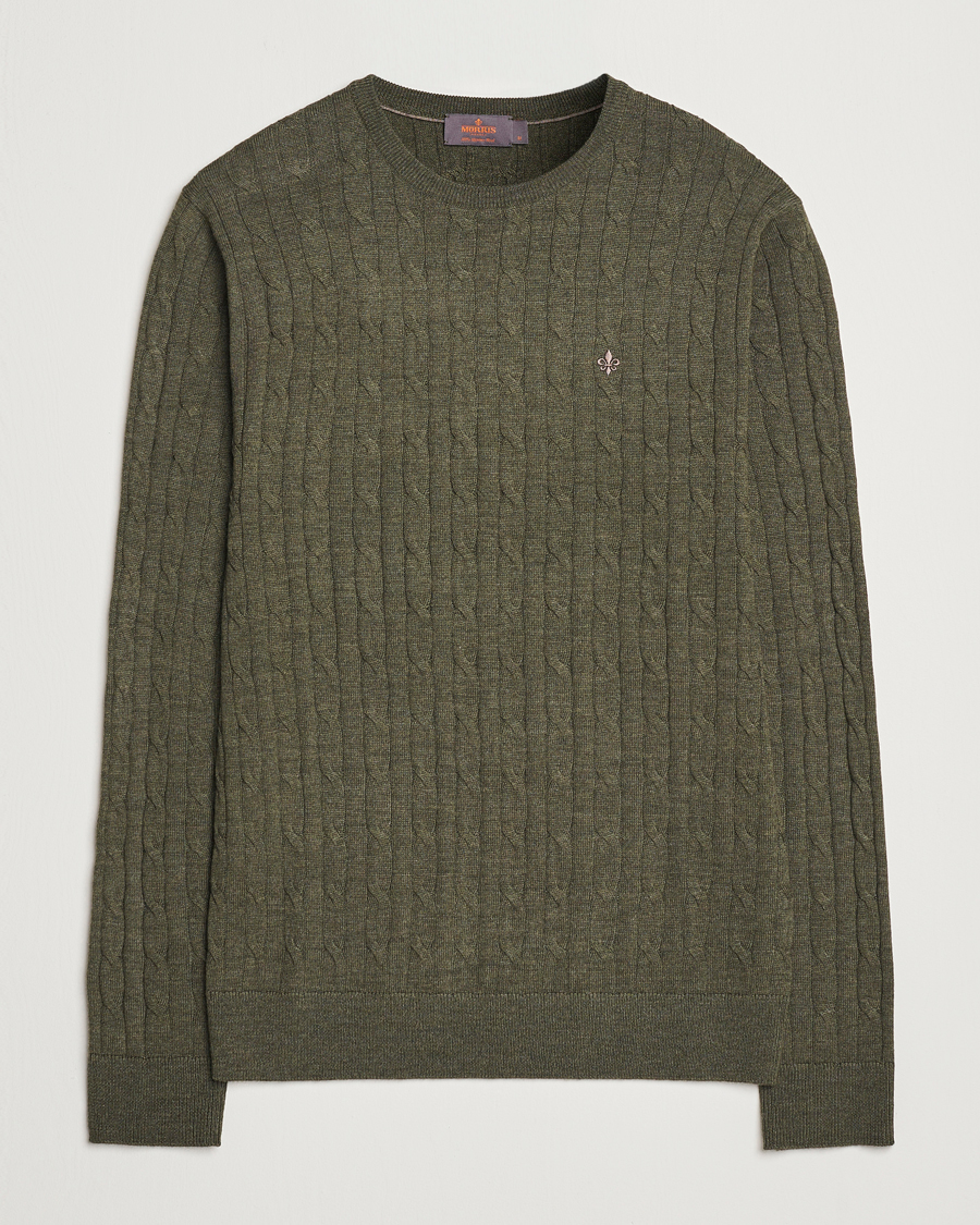 Herren | Pullover | Morris | Merino Cable O-Neck Olive