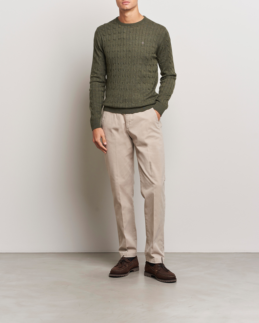 Herren | Pullover | Morris | Merino Cable O-Neck Olive
