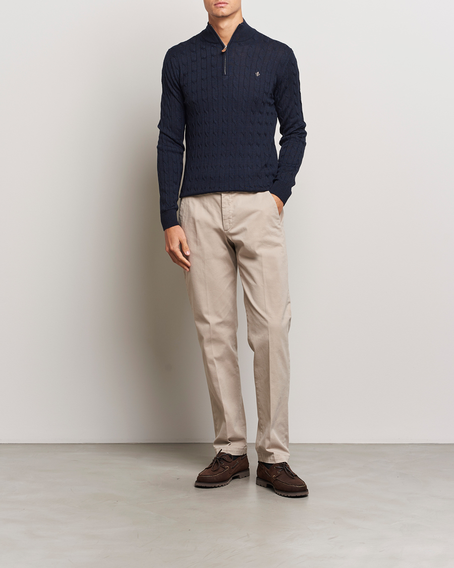 Herren | Pullover | Morris | Merino Cable Half Zip Navy