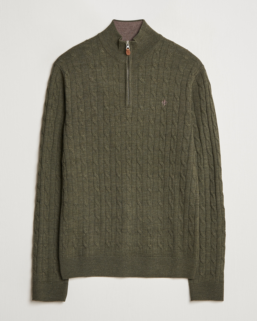 Herren | Pullover | Morris | Merino Cable Half Zip Olive