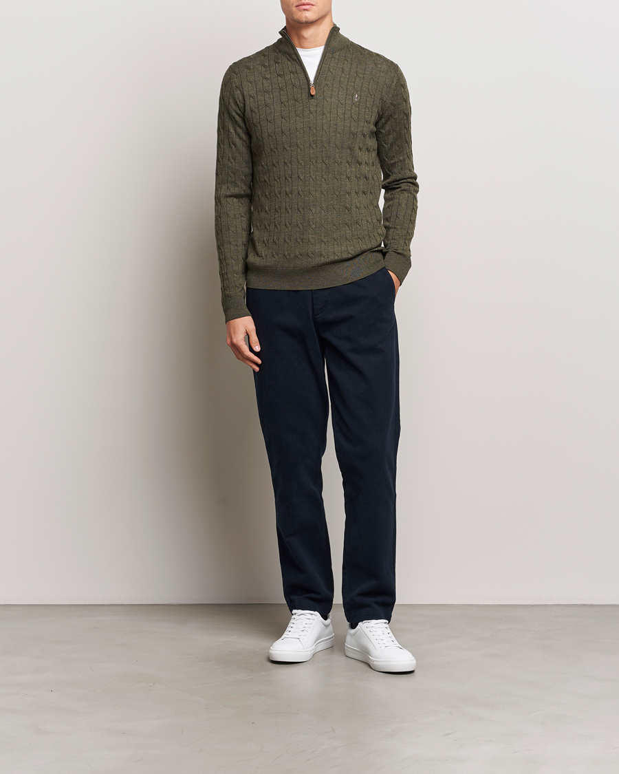 Herren | Pullover | Morris | Merino Cable Half Zip Olive