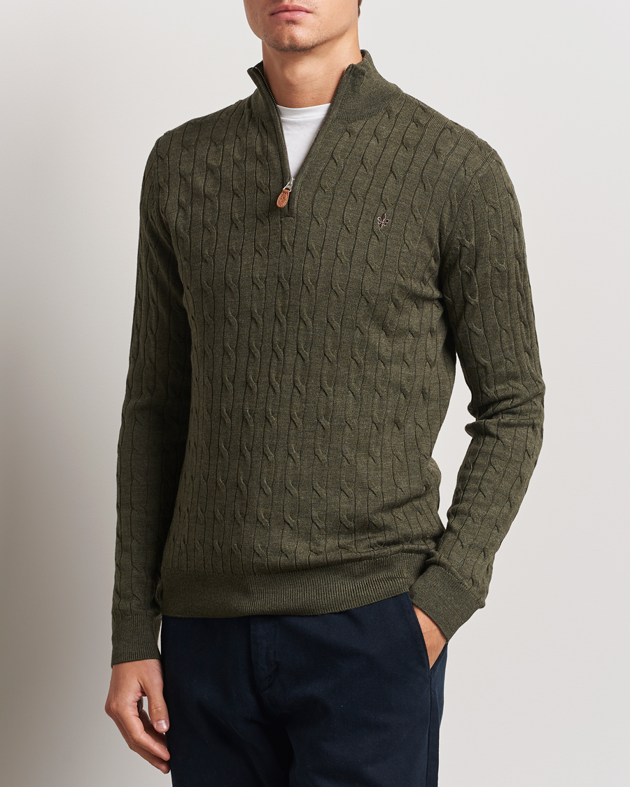 Herren | Pullover | Morris | Merino Cable Half Zip Olive
