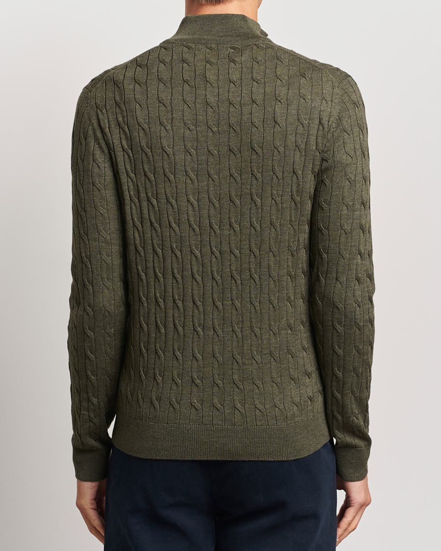 Herren | Pullover | Morris | Merino Cable Half Zip Olive