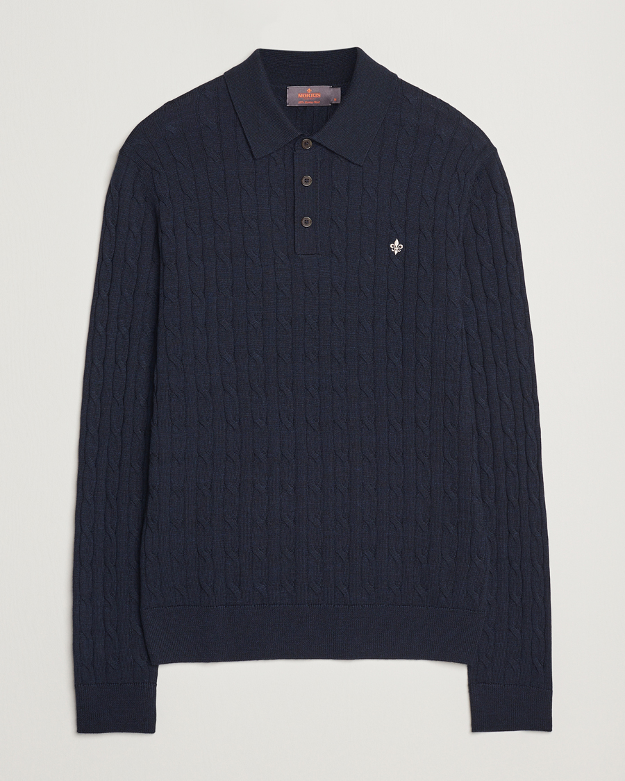 Herren | Pullover | Morris | Merino Cable Polo Knit Navy