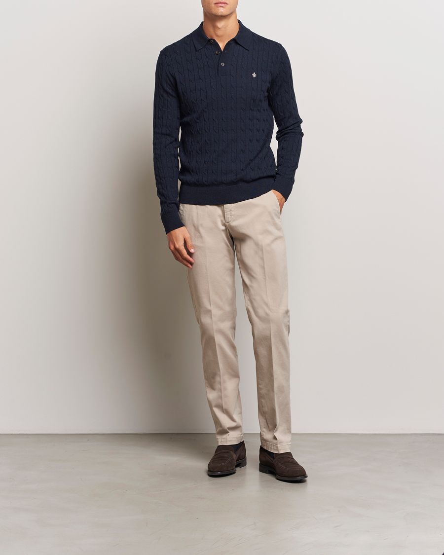 Herren | Pullover | Morris | Merino Cable Polo Knit Navy