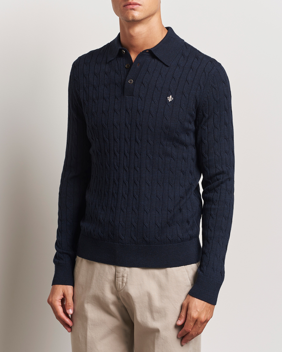 Herren | Pullover | Morris | Merino Cable Polo Knit Navy