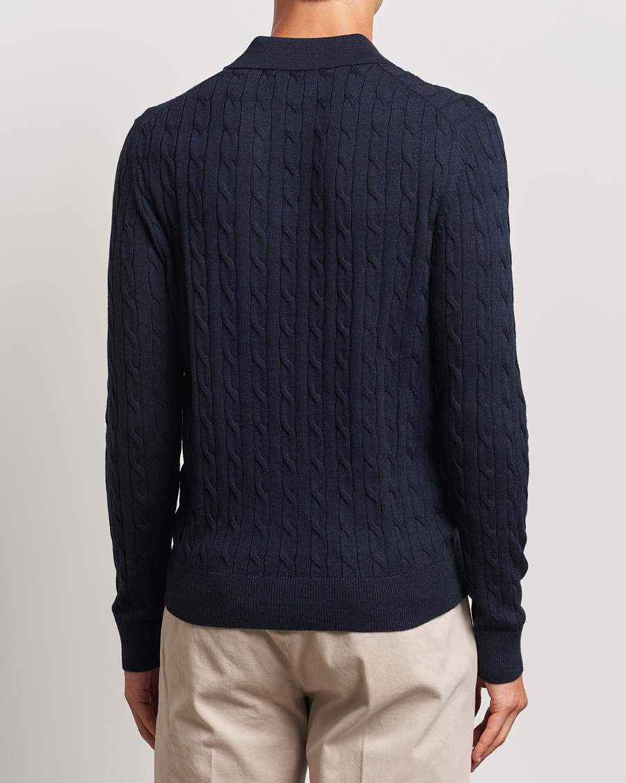 Herren | Pullover | Morris | Merino Cable Polo Knit Navy