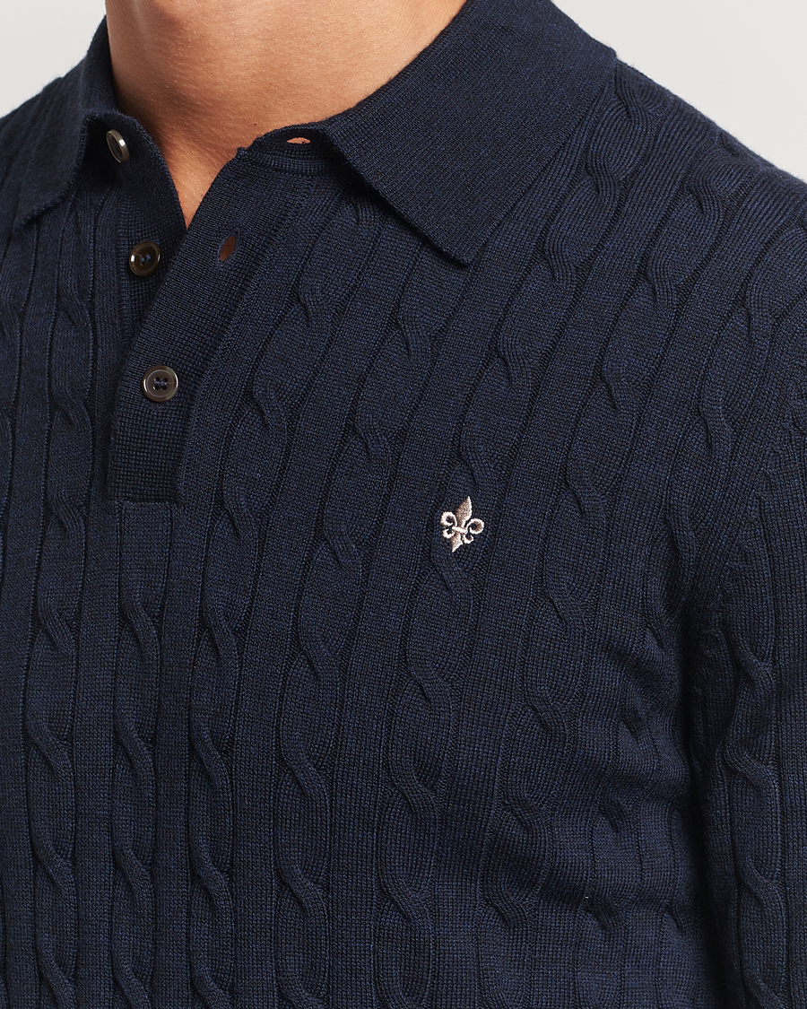 Herren | Pullover | Morris | Merino Cable Polo Knit Navy